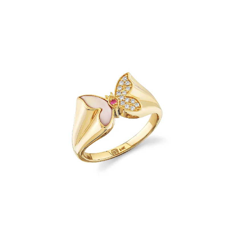 promise rings for couples -Gold & Diamond Wicked Glinda Butterfly Signet Ring