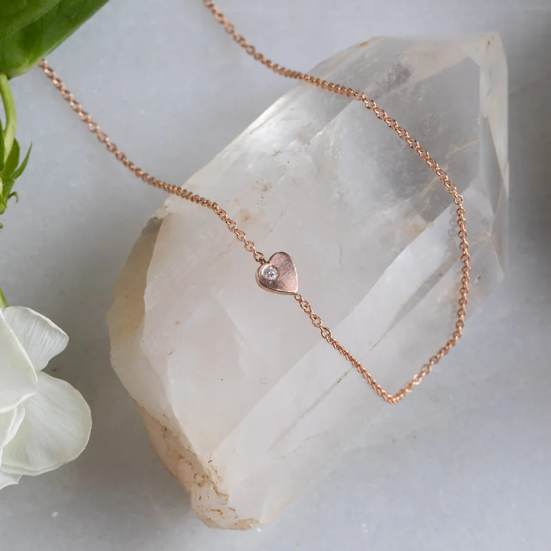 women's silver necklaces -The Sweetheart White Diamond Necklace | 14K Rose Gold