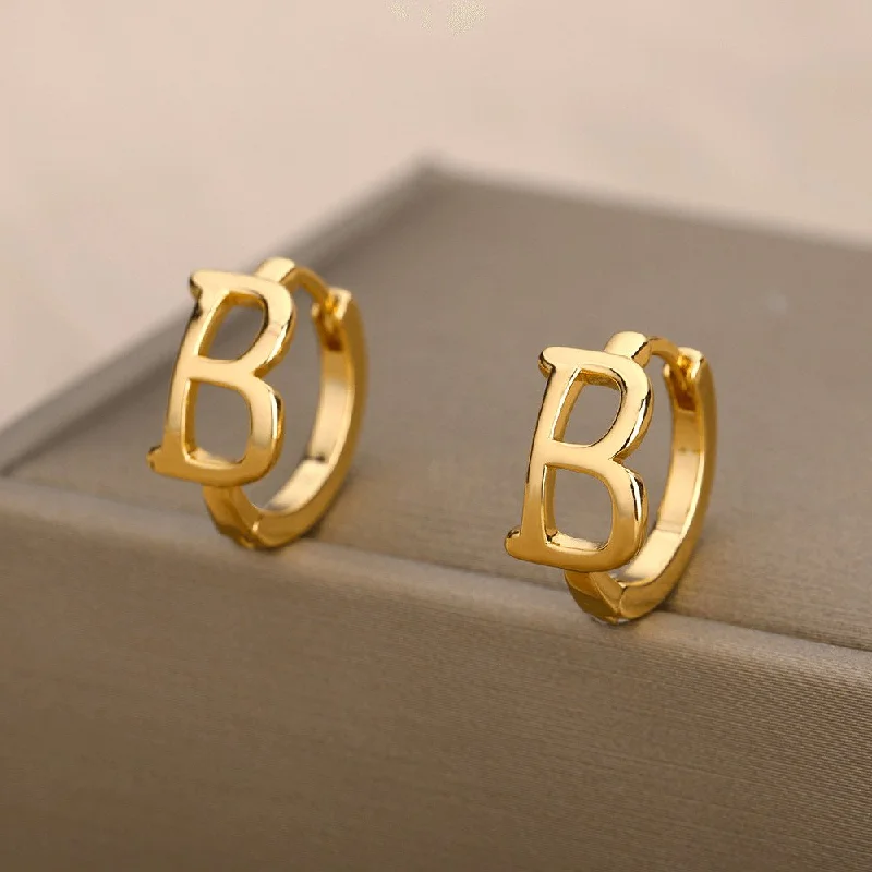 zirconia earrings for women -A-Z Small Personalized Letter Gold Hoop Earrings