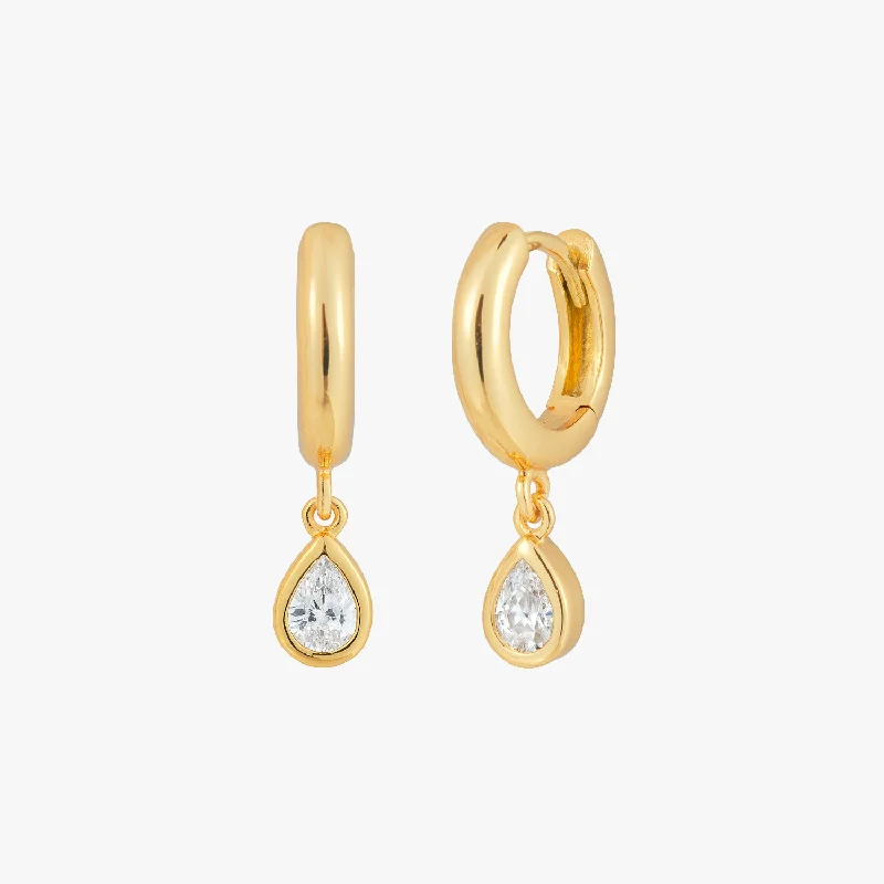 luxury earrings for women -Teardrop Bezel Hoop Earrings