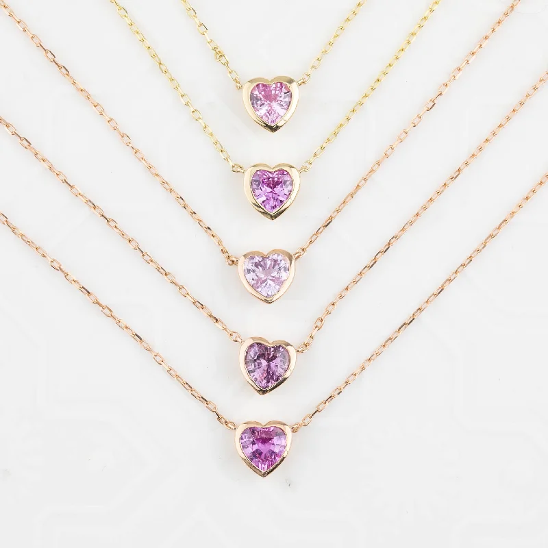 wedding gift necklaces for women -Pink Sapphire Heart Necklace 14k Gold