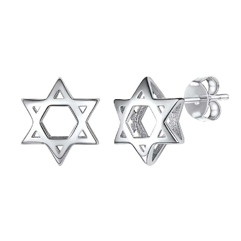 elegant pearl earrings -Jewish Star of David Stud Earrings for Men Women