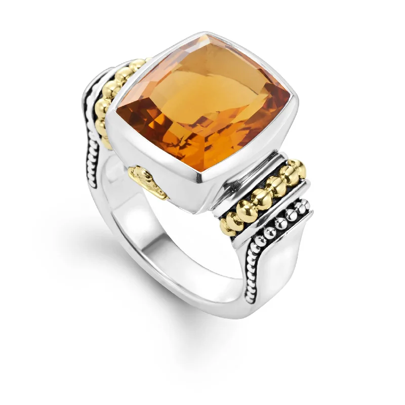 double stone rings -Caviar Color Small Citrine Statement Ring