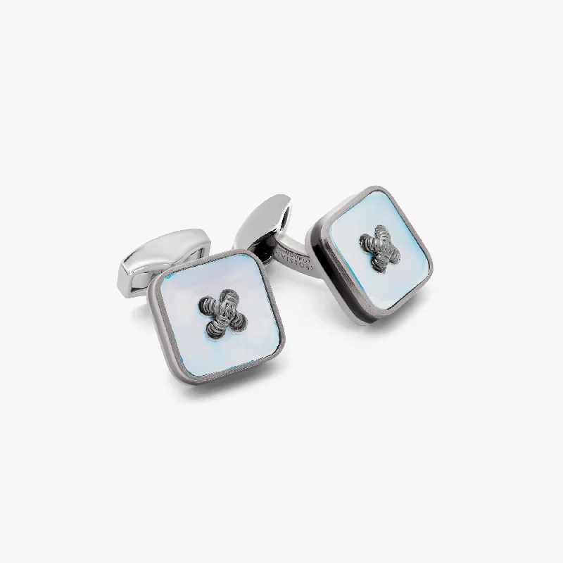 thick bangles for women -Button Paragon cufflinks with blue mother of pearl (Limited Edition)