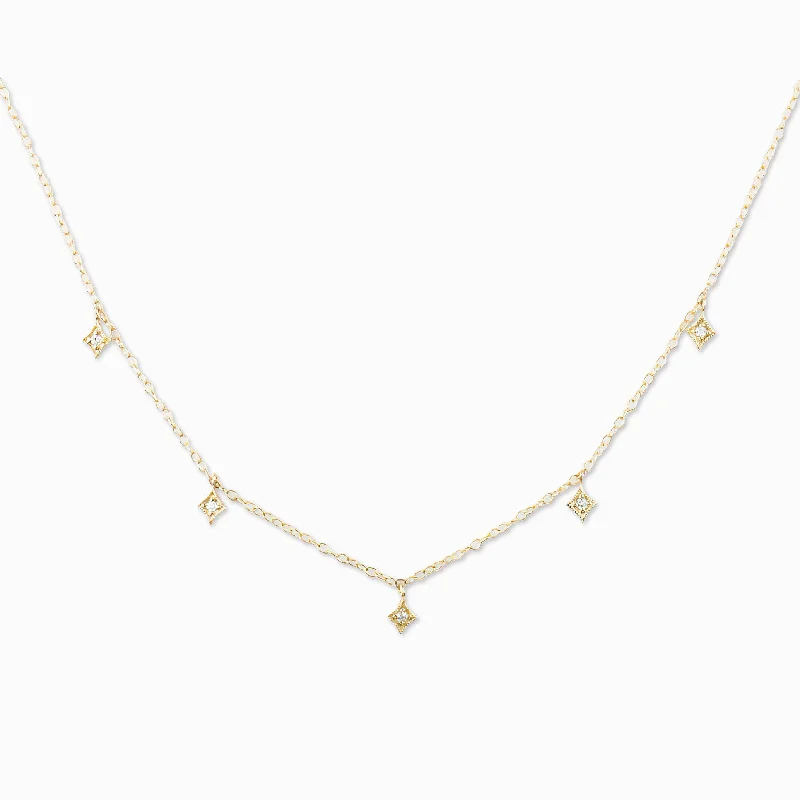 two-tone necklaces for women -Star Diamond Station Necklace