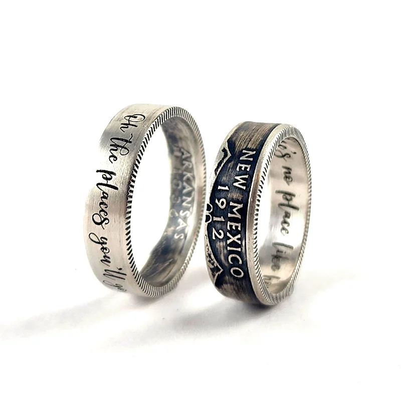 artistic rings for women -90% Silver Custom Engraved State Quarter Ring