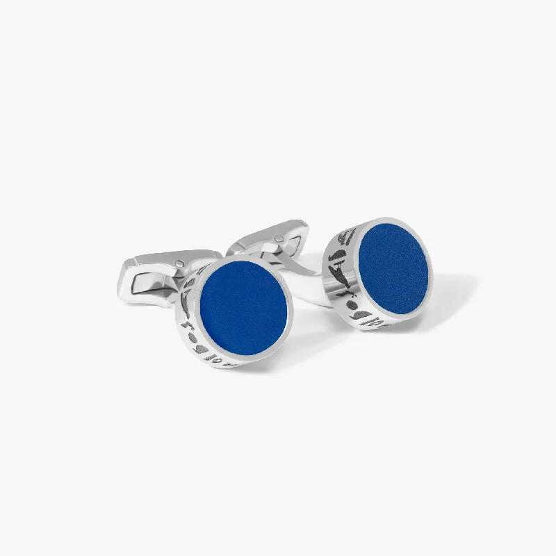 modern bangles for women -THOMPSON Blue Stainless Steel Hieroglyphic Cufflinks