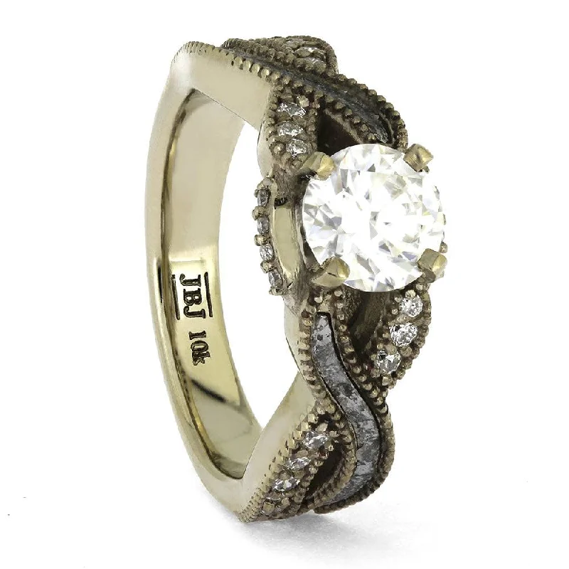 fashion rings for women -White Gold Diamond Twist Ring with Meteorite