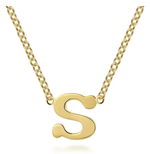 gemstone-studded necklaces for women -14K Yellow Gold S Initial Necklace 17.5" by Gabriel