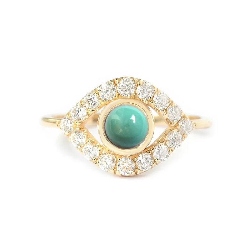 oval gemstone rings -Turquoise and Diamonds Evil Eye Jumbo ring ♥