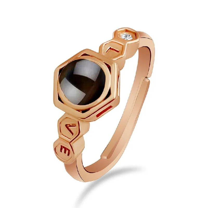 floral wedding rings -Urbana Rose Gold Plated single Adjustable Ring Reflecting I love you In 100 Languages-1506356-1506356