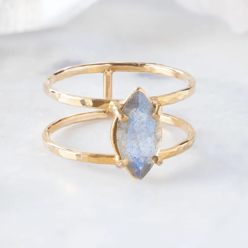 turquoise necklaces for women -The Labradorite Cage Ring | 14K Yellow Gold