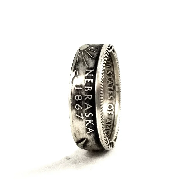 double stone rings -90% Silver Nebraska Quarter Ring