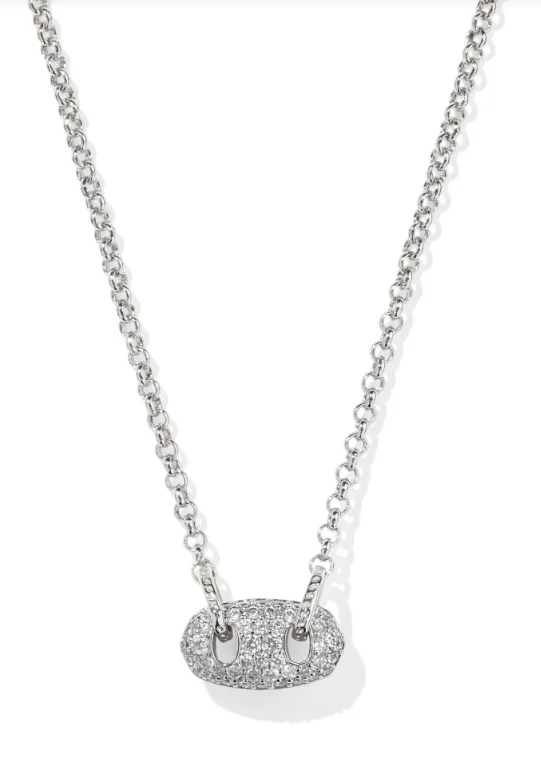 personalized engraved necklaces -Bailey Silver White Crystal Pave Short Pendant Necklace by Kendra Scott