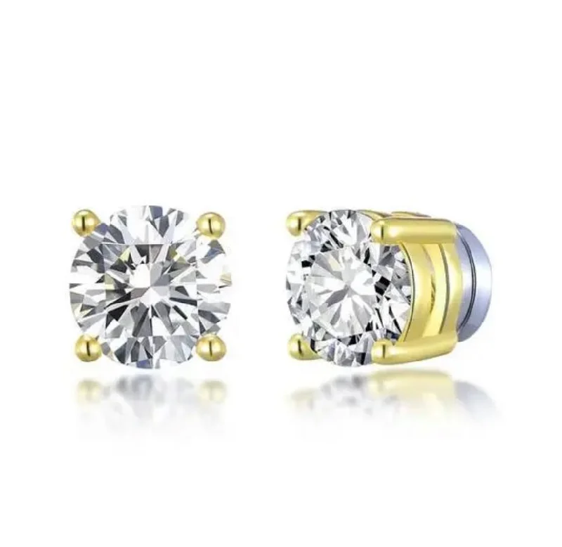 diamond earrings for women -Magnetic Princess Cut CZ and Gold Stud Earrings