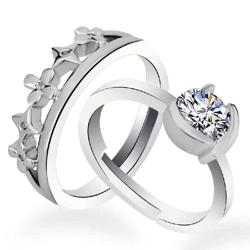 rings with initials -Urbana Rhodium Plated Solitaire Couple Ring Set With Crystal Stone - 1506382-1506382