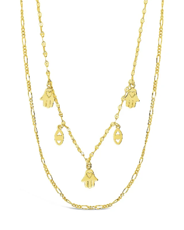 stylish necklaces for women -Evil Eye, Hamsa, & Figaro Chain Layered Necklace