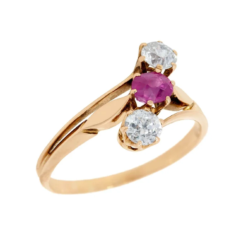 unique rings for women -Victorian 18k Ruby and Diamond Three Stone Ring