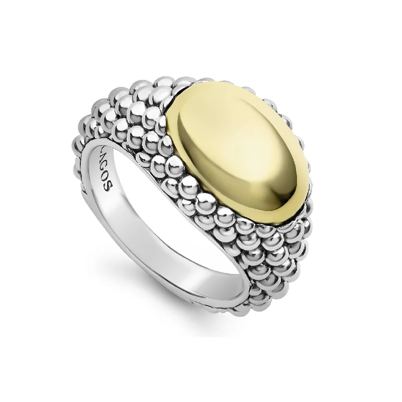 oval gemstone rings -High Bar Smooth Two-Tone Caviar Ring