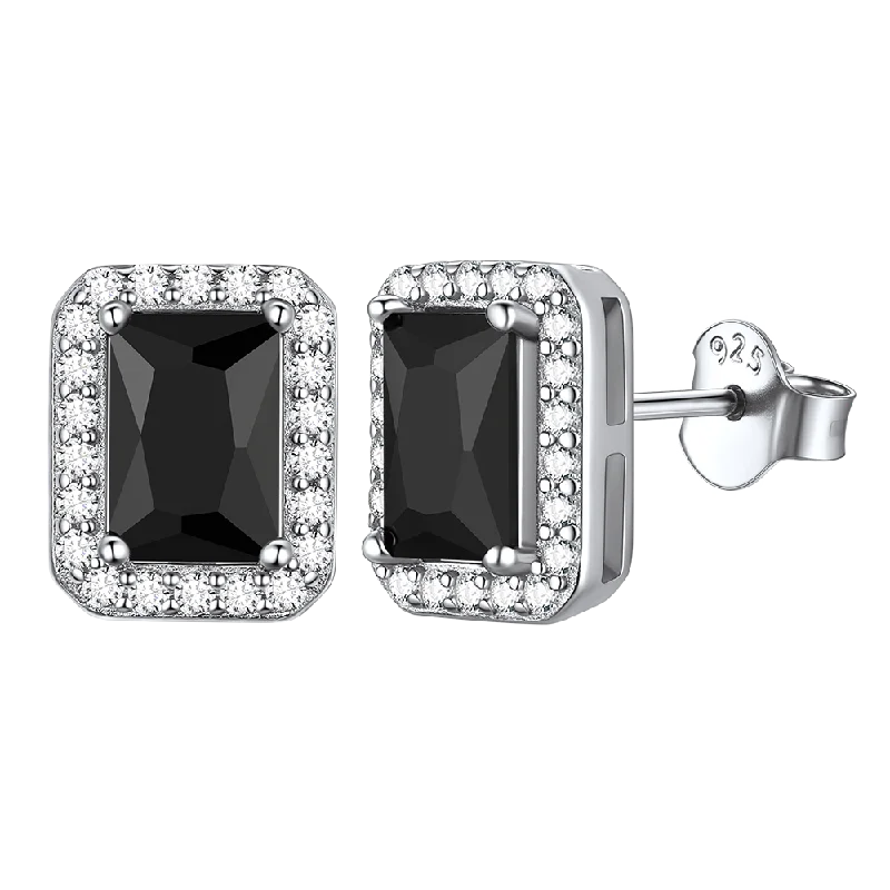 adjustable earrings for women -Silver Cubic Zirconia Square Cut Halo Stud Earrings Gift for Women Men