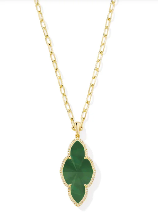 minimalist necklaces for women -Abbie Gold Plated Green Illusion Pave Frame Large Long Pendant Necklace by Kendra Scott