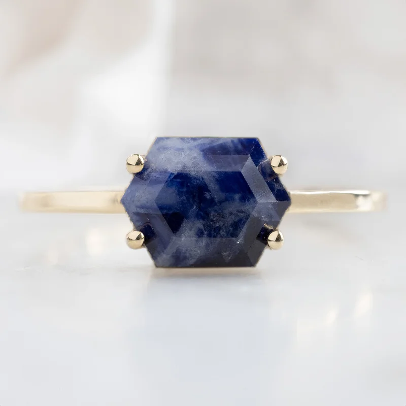 birthstone necklaces for gifts -The Raw Sapphire Hexagon Ring | 10K Yellow Gold