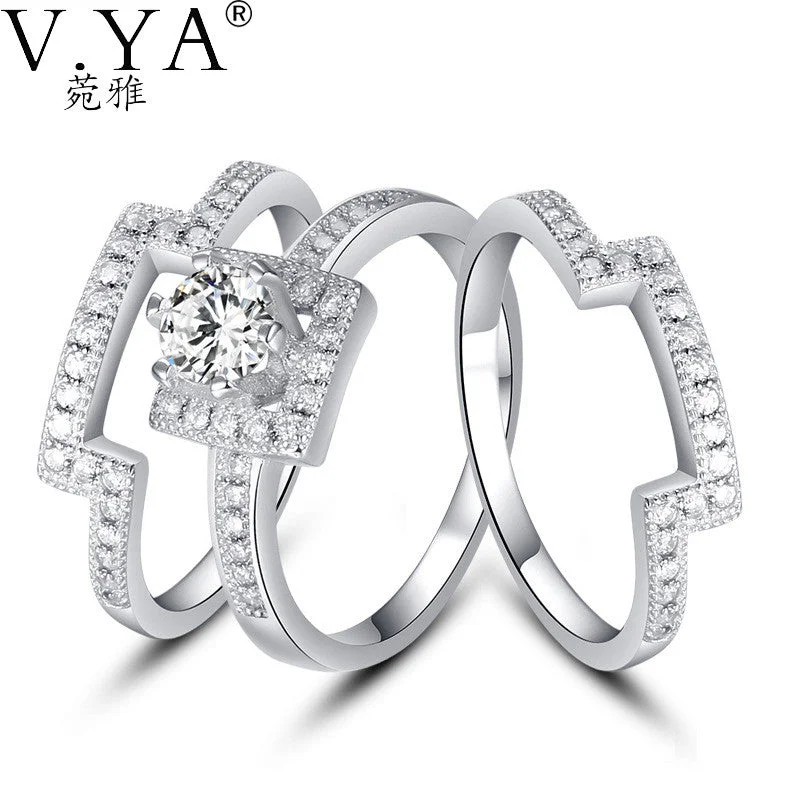 adjustable gold rings -VYA 100% Real Genuine 925 Sterling Silver Ring 3 Part S925 Solid Silver Rings