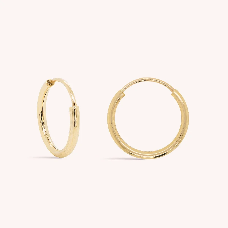 evening wear earrings for women -14K Solid Gold Endless Small Hoop Earrings 15mm