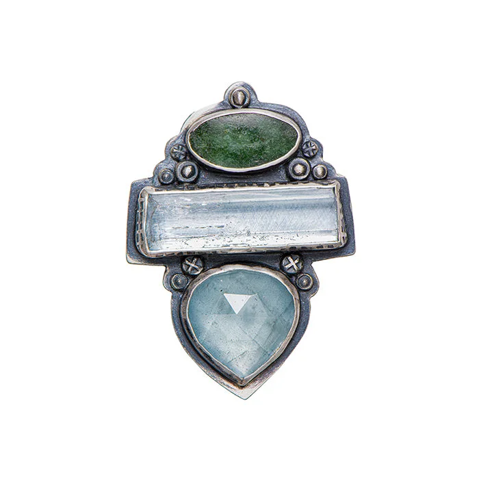 promise rings for couples -Statement Ring with Montana Jade and Aquamarine - size 9