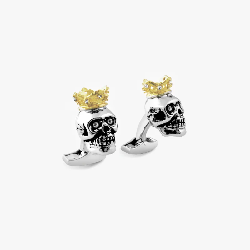 eco-friendly bracelets for women -King Skull Cufflinks In Rhodium Silver With Gold Crown