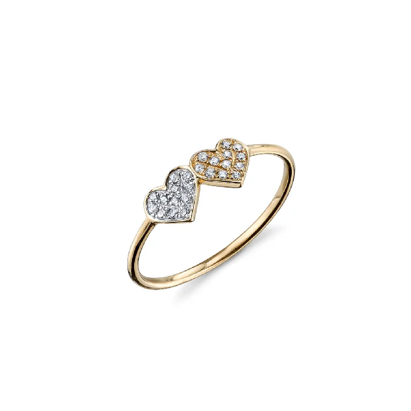 stackable diamond rings -Two-Tone Gold & Diamond Double Heart Ring