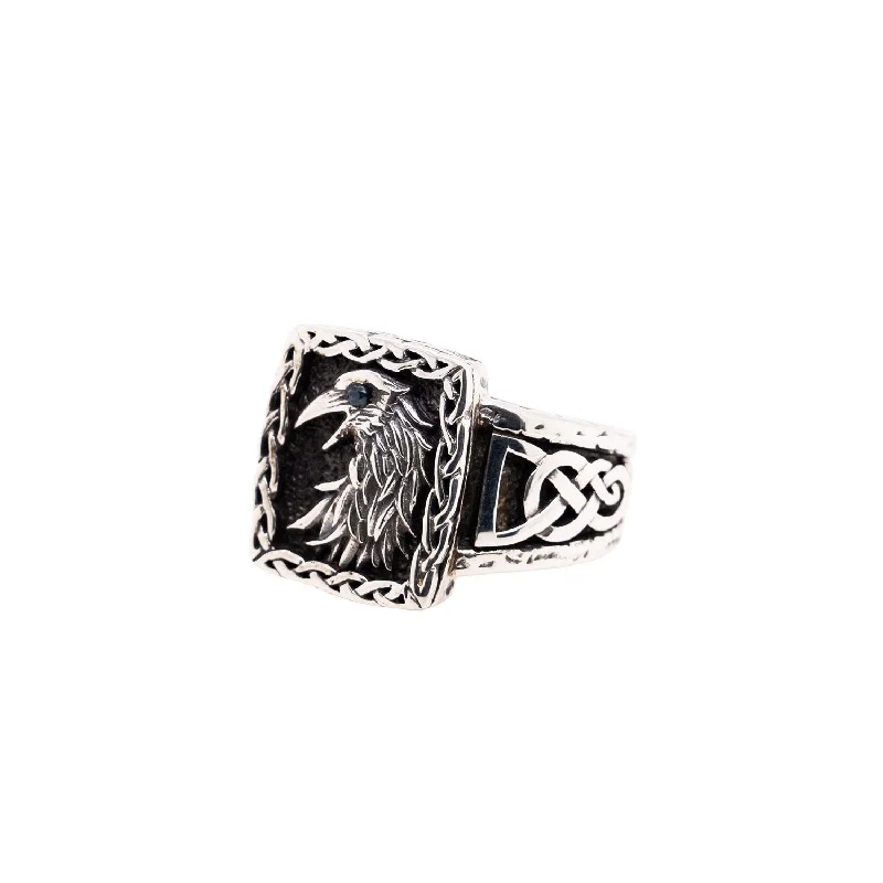 silver band rings for women -Silver or Silver and Bronze Raven Ring