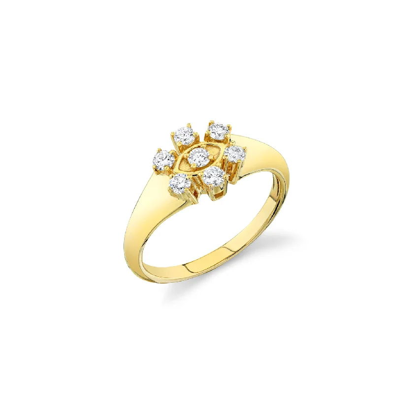 chunky rings for women -Gold & Diamond Marquise Eye Flower Signet Ring