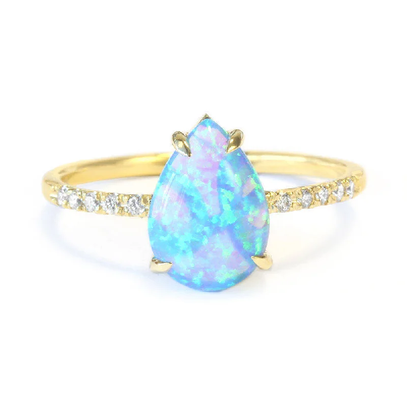 luxury rings for bridal wear -Pear Opal & Diamonds Ring XO