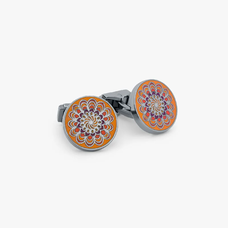 colorful beaded bangles -Thompson Red Gunmetal Plated Mandala Cufflinks