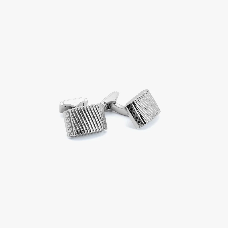 custom name bracelets -THOMPSON Ribbed cufflinks in IP plated steel