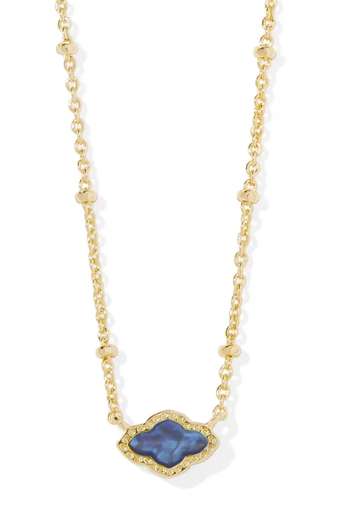 classic necklaces for women -Mini Abbie Gold Plated Navy Abalone Satellite Short Necklace Pendant by Kendra Scott