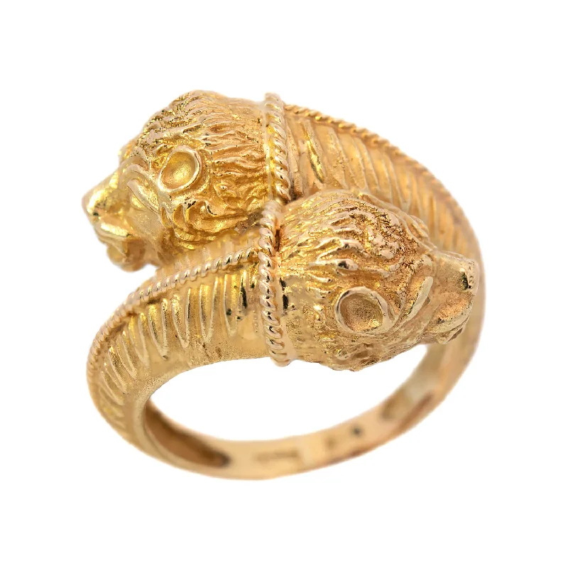 rings with initials -Estate 18k "Lalaounis" Double Lion Head Ring