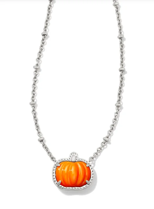 statement chain necklaces for women -Pumpkin Silver Orange Mother of Pearl Short Pendant Necklace by Kendra Scott