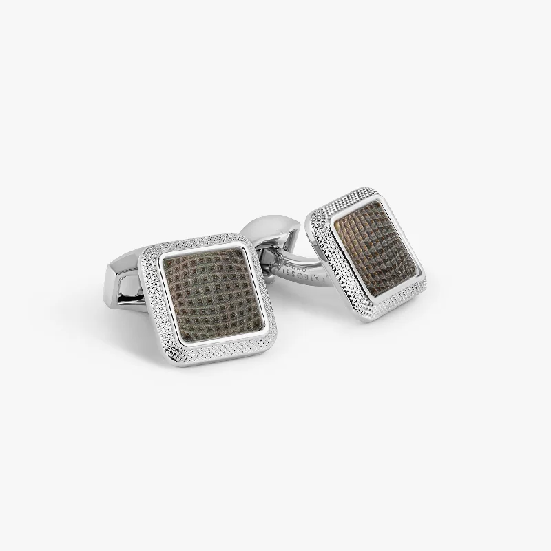 beaded bracelets for women -Spazio Square Cufflinks in Palladium Plated with Black Mother of Pearl