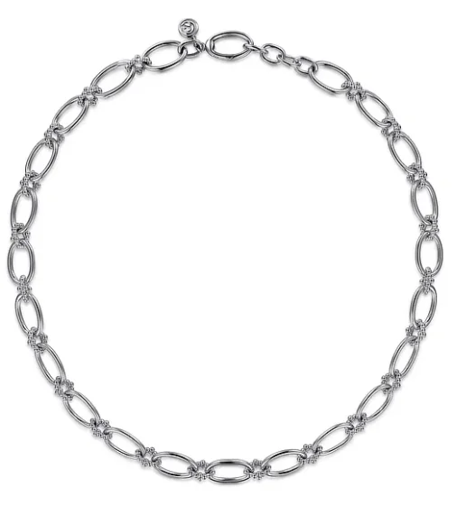 zodiac necklaces for women -Sterling Silver Oval Link Chain Necklace with Bujukan Connectors Sz 17 by Gabriel