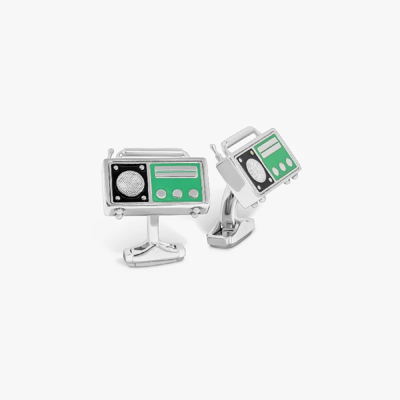 eco-friendly bracelets for women -THOMPSON Vintage Radio Cufflinks In Palladium Plated