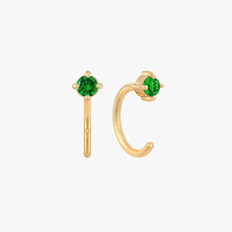 gemstone earrings for women -Emerald Open Huggies Earrings