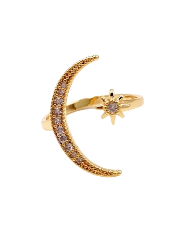 fashion rings for women -Crystal Crescent Moon Ring