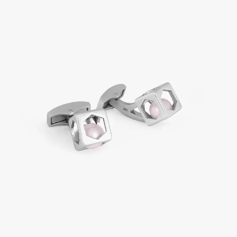 layered bracelets for women -Sterling silver Pearl Hex Cube cufflinks