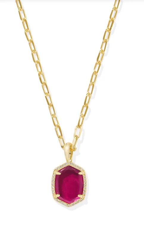 personalized necklaces for women -Daphne Gold Plated Berry Mica Pave Frame Short Pendant Necklace by Kendra Scott