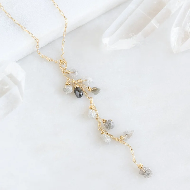 simple pearl necklaces for women -The Rough Grey Diamond Cascade Necklace | Gold Filled