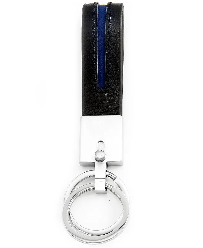 colored gemstone rings -Sutton Stainless Steel Stripe Leather Double Key Ring