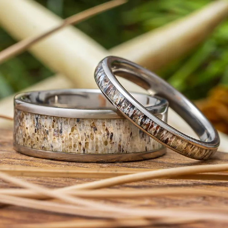 pear-shaped rings for women -His and Hers Antler Ring Set, Matching Titanium Rings