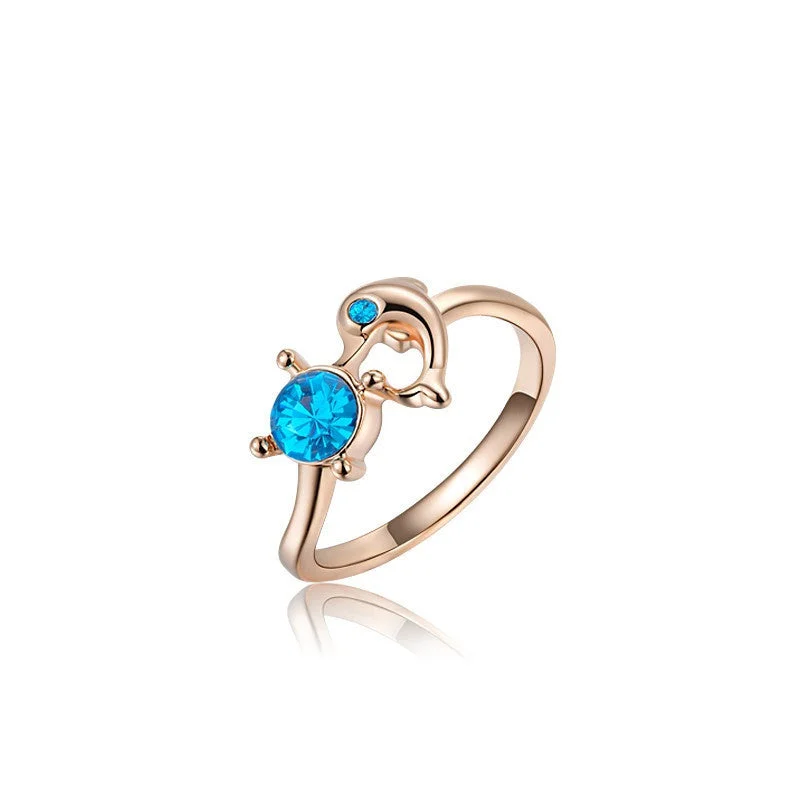 modern wedding rings -Rose Gold Plated Austrian Rhinestone Dolphin Ring